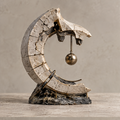 Crescent sculpture styled on a console in a neutral interior