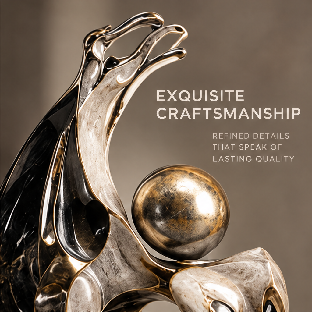 Horse-inspired sculpture styled on a console beside a dark bowl
