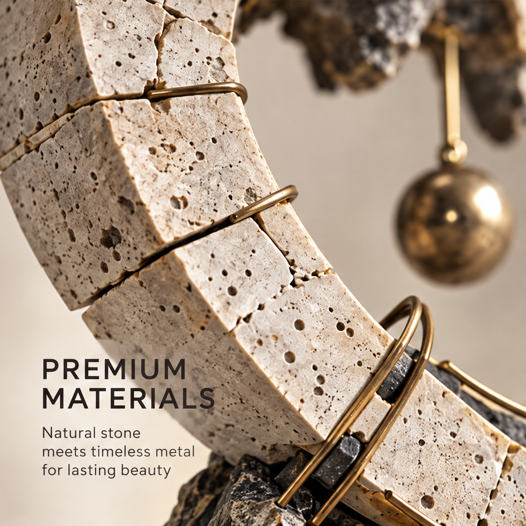 Close-up of the speckled surface and curved gold-tone accents